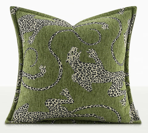 Green Decorative Pillow Covers, Large Modern Sofa Pillow Cases, Cheetah Modern Pillows for Couch, Abstract Decorative Throw Pillows for Living Room-LargePaintingArt.com