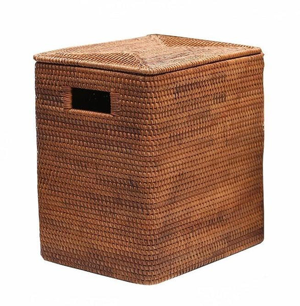 Storage Baskets for Bathroom, Rectangular Storage Baskets, Large Brown Rattan Storage Baskets, Storage Basket with Lid, Storage Baskets for Clothes-LargePaintingArt.com