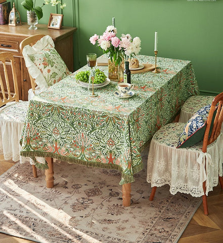 Green Flower Pattern Tablecloth for Home Decoration, Large Square Tablecloth for Round Table, Extra Large Rectangle Tablecloth for Dining Room Table-LargePaintingArt.com