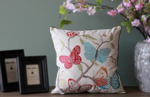 Beautiful Embroider Butterfly Cotton and linen Pillow Cover, Decorative Throw Pillows, Decorative Sofa Pillows, Decorative Pillows for Couch-LargePaintingArt.com