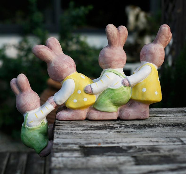Lovely Rabbits Statues, Cute Rabbits in the Garden, Animal Resin Statue for Garden Ornament, Outdoor Decoration Ideas, Garden Ideas-LargePaintingArt.com