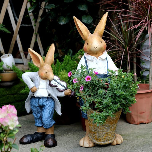 Bunny Flower Pot, Villa Outdoor Decor Gardening Ideas, House Warming Gift, Garden Courtyard Ornament, Large Rabbit Statue for Garden-LargePaintingArt.com