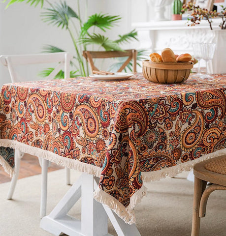 Oriental Rectangular Table Covers for Coffee Table, Large Modern Linen Tablecloths, Bohemian Rectangular Tablecloth for Oval Table-LargePaintingArt.com