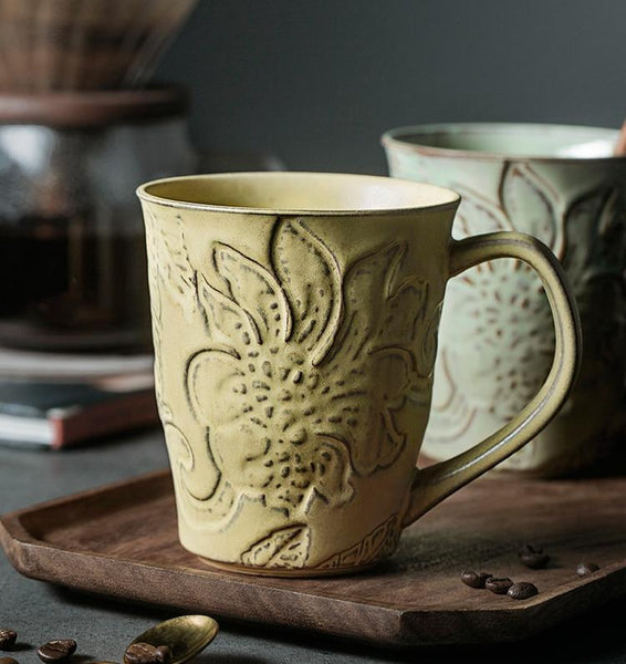 Yellow Ceramic Coffee Mug, Anniversary Gifts, Stoneware Coffee Mugs, Handmade Pottery Coffee Mug, Large Capacity Coffee Cups-LargePaintingArt.com