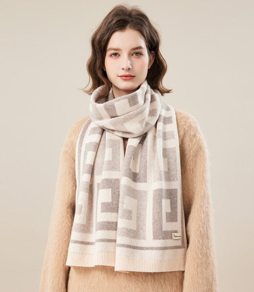 Cold Weather Scarf, Warm Winter Scarf, Soft Cashmere Scarf for Women, Fashion Designer Scarf, Green White Grey Wool Scarf for Women, Casual Scarf for Women-LargePaintingArt.com