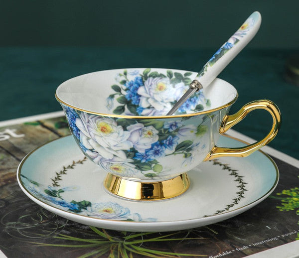 Elegant British Ceramic Coffee Cups, Unique Tea Cup and Saucer in Gift Box, Royal Porcelain Tea Cup Sucer Set, Rose Flower Pattern Ceramic Cups-LargePaintingArt.com