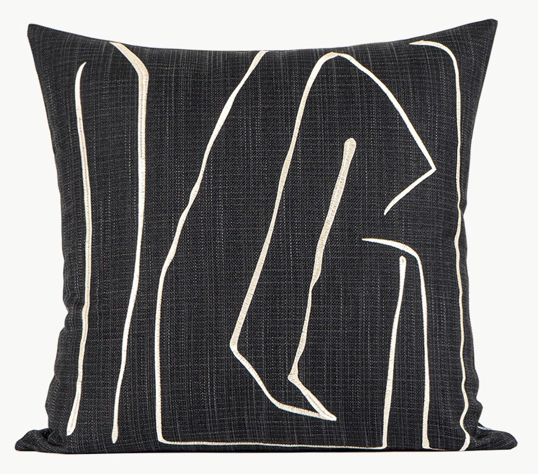 Geometric Square Modern Throw Pillows for Couch, Abstract Black Decorative Throw Pillows, Large Contemporary Throw Pillow for Interior Design-LargePaintingArt.com