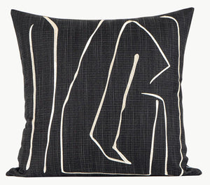 Geometric Square Modern Throw Pillows for Couch, Abstract Black Decorative Throw Pillows, Large Contemporary Throw Pillow for Interior Design-LargePaintingArt.com