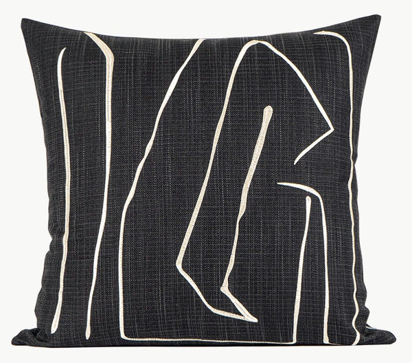 Geometric Square Modern Throw Pillows for Couch, Abstract Black Decorative Throw Pillows, Large Contemporary Throw Pillow for Interior Design-LargePaintingArt.com