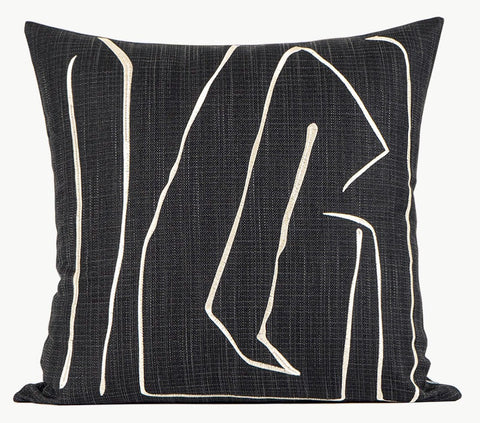 Geometric Square Modern Throw Pillows for Couch, Abstract Black Decorative Throw Pillows, Large Contemporary Throw Pillow for Interior Design-LargePaintingArt.com