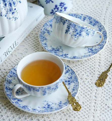 Blue Bone China Porcelain Tea Cup Set, British Royal Ceramic Cups for Afternoon Tea, Unique Blue Tea Cup and Saucer in Gift Box, Elegant Ceramic Coffee Cups-LargePaintingArt.com