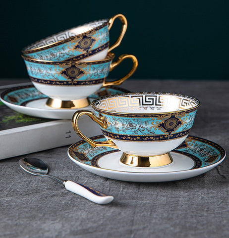 Elegant British Ceramic Coffee Cups, Bone China Porcelain Tea Cup Set for Office, Unique Tea Cup and Saucer in Gift Box-LargePaintingArt.com