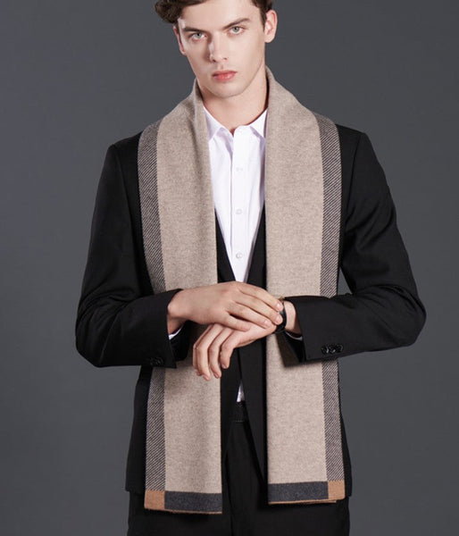 Fashion Scarf, Simple Business Formal Men Scarf Styles, Beige Thick Wool Scarf, Wool Scarf for Gentleman, Men's Winter Scarf, Casual Scarf Men, Men's Wool Scarf Winter-LargePaintingArt.com