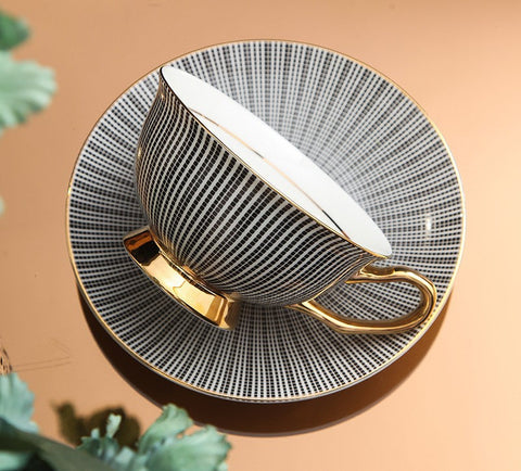 Elegant Ceramic Cups, Unique Modern Coffee Cup and Saucer, Creative Bone China Porcelain Tea Cup Set, Beautiful British Tea Cups-LargePaintingArt.com