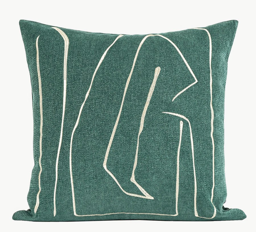 Abstract Green Decorative Throw Pillows, Geometric Square Modern Throw Pillows for Couch, Large Contemporary Throw Pillow for Interior Design-LargePaintingArt.com