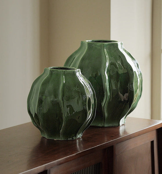 Handmade Modern Flower Vase, Centerpiece Ceramic Bouquet Vases, Large Contemporary Vases on Dining Table, Green Porcelain Vases for Modern Home Decor-LargePaintingArt.com