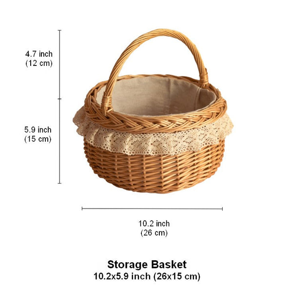Storage Basket for Shelves, Picnic Storage Basket with Handle, Hand-woven Wicker Storage Basket, Natural Fruit Basket, Willow Weaving Baskets for Kitchen