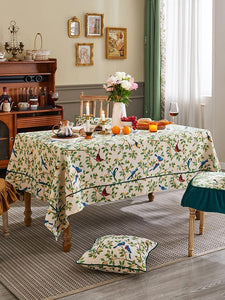 Bird Flower Pattern Farmhouse Table Cloth, Large Modern Rectangle Tablecloth for Dining Room Table, Square Tablecloth for Round Table-LargePaintingArt.com