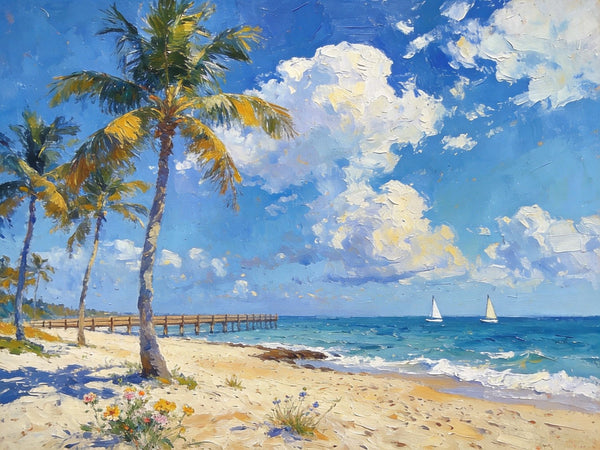 Original Landscape Paintings, Sandy Seaside Escape, Small Oil Paintings, Heavy Texture Artwork, Buy Painting Online, Hand Painted Canvas Art-LargePaintingArt.com