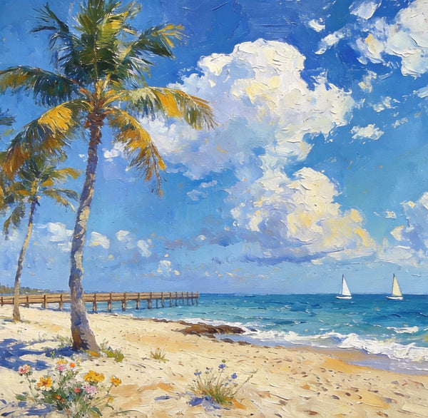 Original Landscape Paintings, Sandy Seaside Escape, Small Oil Paintings, Heavy Texture Artwork, Buy Painting Online, Hand Painted Canvas Art-LargePaintingArt.com