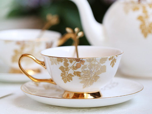 Beautiful British Tea Cups, Traditional English Tea Cup and Saucer, Porcelain Tea Cup Saucer Set, Elegant Ceramic Coffee Cups-LargePaintingArt.com