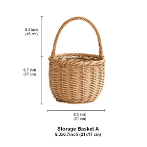 Wicker Storage Basket for Kitchen, Hand-woven Picnic Food Basket with Handle, Willow Weaving Baskets for Vegetable, Natural Fruit Basket, Storage Basket for Shelves-LargePaintingArt.com