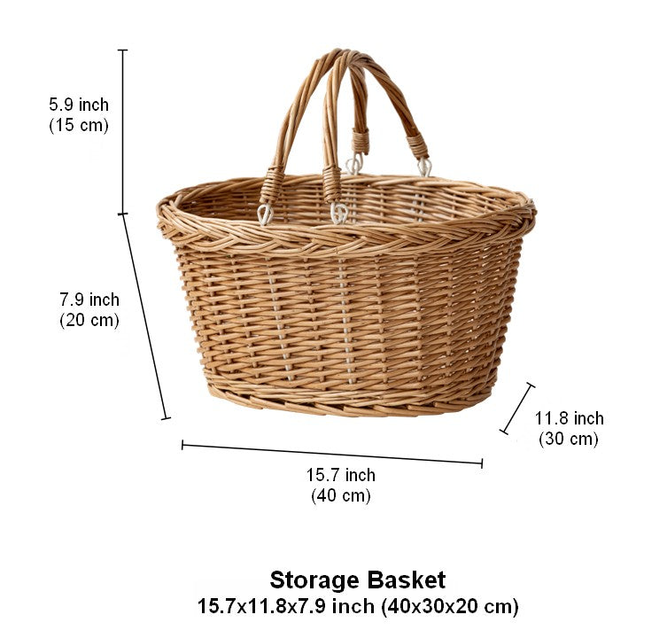 Kitchen Storage Baskets, Small Picnic Food Basket with Handle, Natural Hand-woven Wicker Storage Basket, Willow Weaving Baskets for Vegetable, Natural Fruit Basket-LargePaintingArt.com