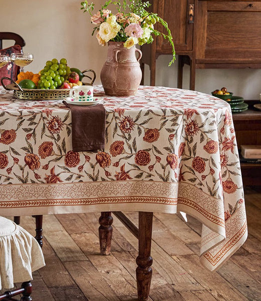 Long Rectangular Tablecloth for Dining Room Table, Flower Farmhouse Table Covers, Square Tablecloth for Round Table, Extra Large Modern Tablecloth for Living Room-LargePaintingArt.com