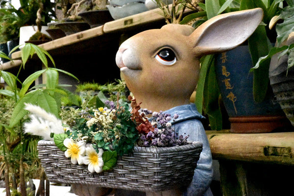 Garden Ornaments, Large Rabbit Statues for Garden, Bunny Flowerpot, Villa Outdoor Gardening Ideas, Modern Animal Garden Sculptures-LargePaintingArt.com
