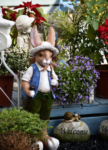 Garden Courtyard Ornaments, Large Rabbit Statue for Garden, Villa Outdoor Decor Gardening Ideas, Bunny Flowerpot, Modern Garden Sculptures-LargePaintingArt.com