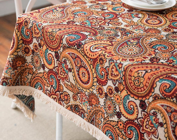 Oriental Rectangular Table Covers for Coffee Table, Large Modern Linen Tablecloths, Bohemian Rectangular Tablecloth for Oval Table-LargePaintingArt.com