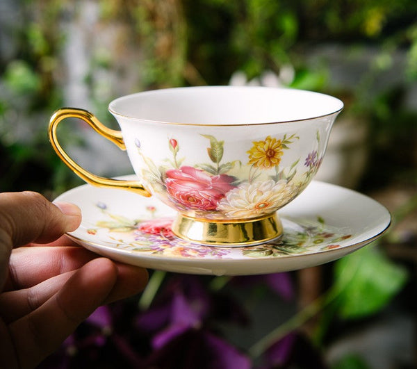 Elegant Rose Flower Ceramic Cups, Unique Royal Coffee Cup and Saucer, Creative Porcelain Tea Cup Saucer Set, Beautiful British Tea Cups-LargePaintingArt.com