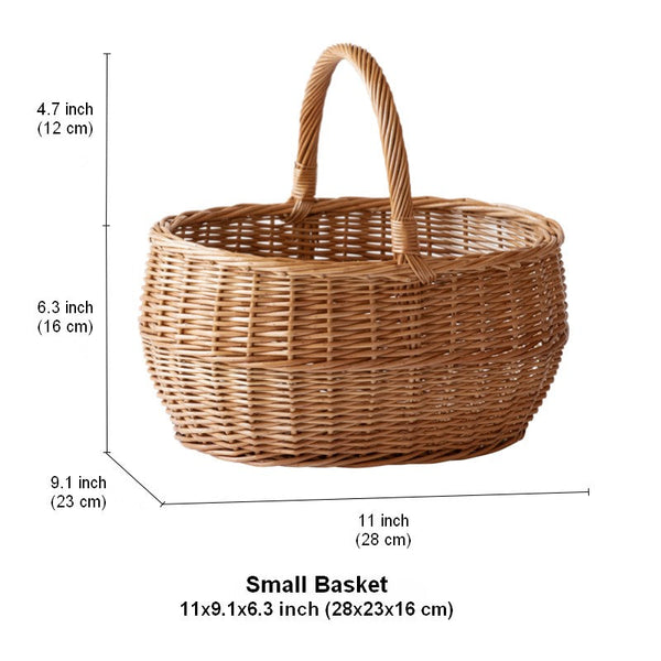 Large Picnic Food Basket with Handle, Natural Hand-woven Wicker Storage Basket, Willow Weaving Baskets for Vegetable, Natural Fruit Basket, Kitchen Storage Baskets-LargePaintingArt.com