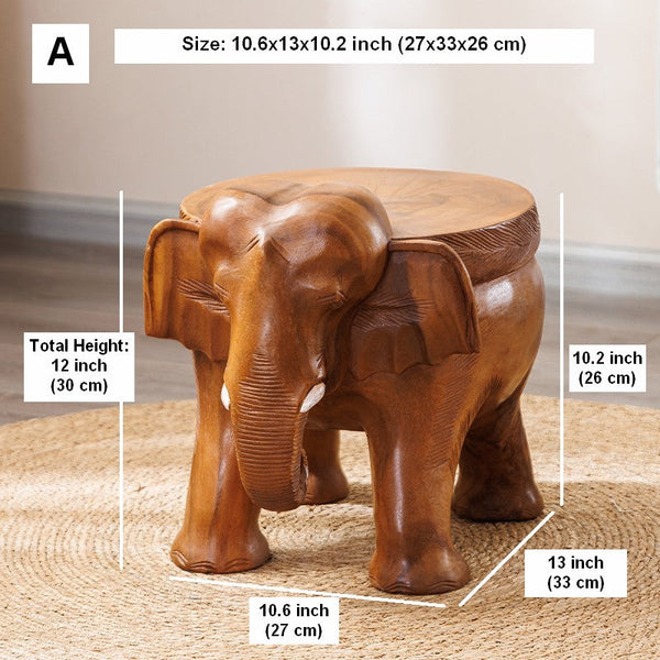 Dining Table Stool, Handmade Solid Wood low Stool, Elephant Wooden Stool, Elephant Sofa Stool, Creative Shoe-changing Stool-LargePaintingArt.com
