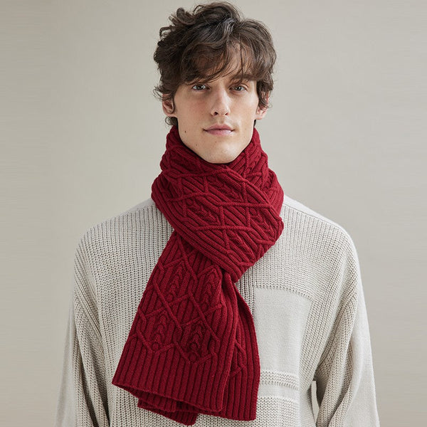 Business Wool Scarf for Gentleman, Casual Scarf Men, Men's Wool Scarf Winter, Thick Wool Scarf, Men's Winter Scarf, Formal Men Scarf Styles, Red Fashion Scarf-LargePaintingArt.com