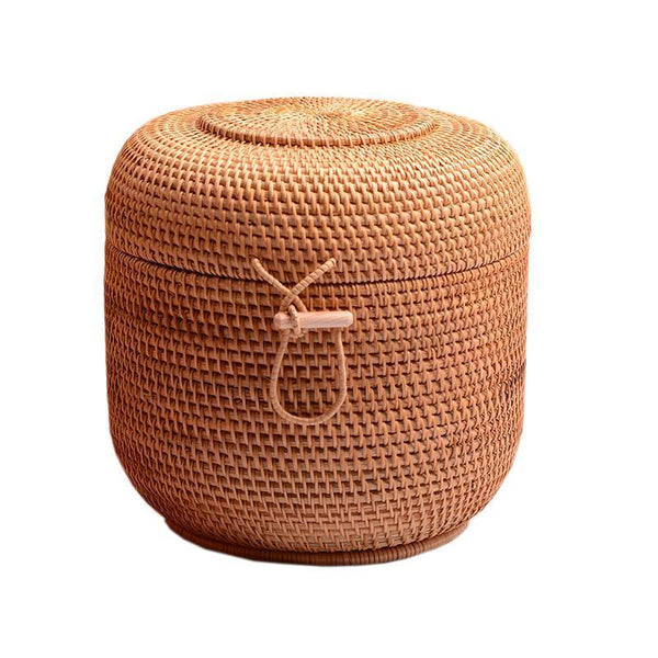 Small Woven Storage Basket, Storage Basket for Dining Room Table, Storage Basket with Lid, Storage Baskets for Kitchen, Rattan Storage Basket-LargePaintingArt.com