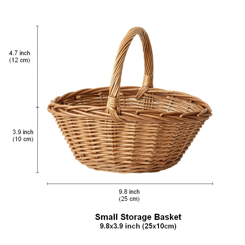 Large Picnic Food Basket with Handle, Lovely Willow Weaving Baskets for Vegetable, Natural Hand-woven Wicker Storage Basket, Natural Fruit Basket, Kitchen Storage Baskets-LargePaintingArt.com