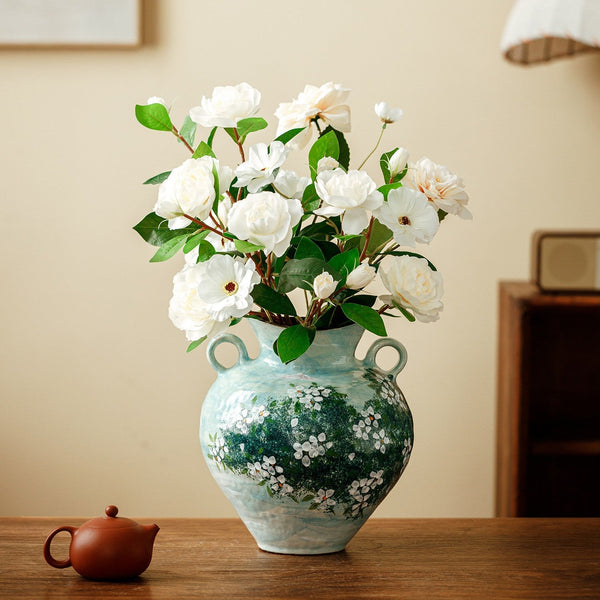 Large Flower Vases on Table, Modern Pottery Flower Vases, Centerpiece on Dining Table, Handmade Water Holding Flower Vases, Pottery Bud Vases-LargePaintingArt.com