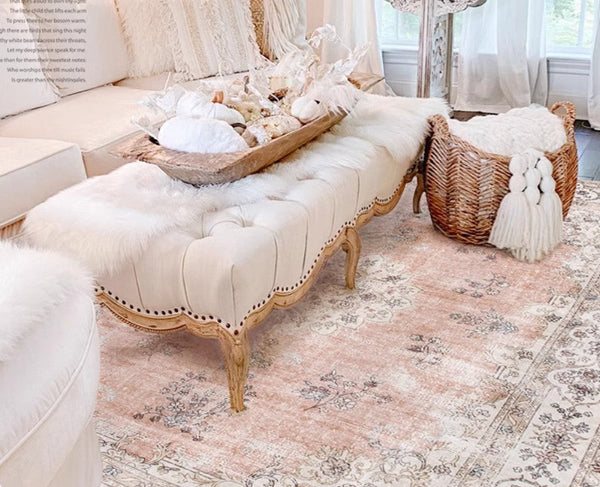 Pink Persain Rugs for Bedroom, Morocco Area Rugs for Living Room, Traditional Colorful Persian Rugs for Dining Room-LargePaintingArt.com