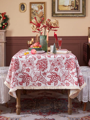 Flower Pattern Tablecloth for Holiday Decoration, Square Tablecloth for Round Table, Large Cotton Rectangle Tablecloth for Home Decoration, Farmhouse Table Cloth Dining Room Table-LargePaintingArt.com