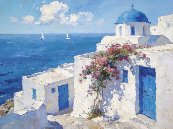 Heavy Texture Artwork, Sail into the Aegean Dream, Hand Painted Canvas Art, Small Oil Paintings, Landscape Canvas Paintings, Original Canvas Paintings-LargePaintingArt.com