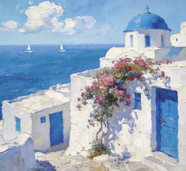 Heavy Texture Artwork, Sail into the Aegean Dream, Hand Painted Canvas Art, Small Oil Paintings, Landscape Canvas Paintings, Original Canvas Paintings-LargePaintingArt.com