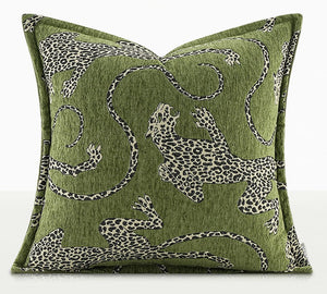 Green Decorative Pillow Covers, Large Modern Sofa Pillow Cases, Cheetah Modern Pillows for Couch, Abstract Decorative Throw Pillows for Living Room-LargePaintingArt.com