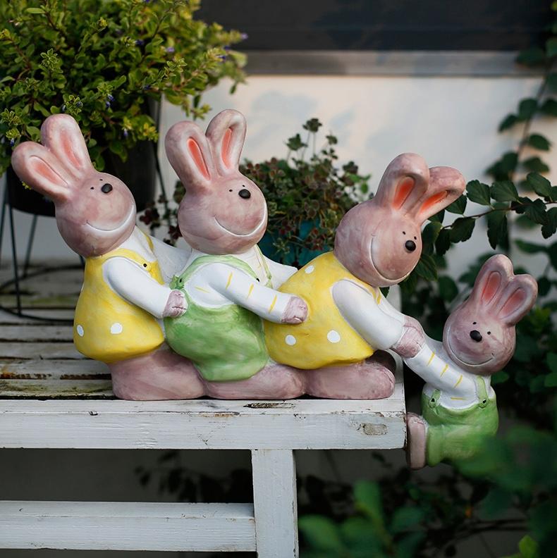 Lovely Rabbits Statues, Cute Rabbits in the Garden, Animal Resin Statue for Garden Ornament, Outdoor Decoration Ideas, Garden Ideas-LargePaintingArt.com