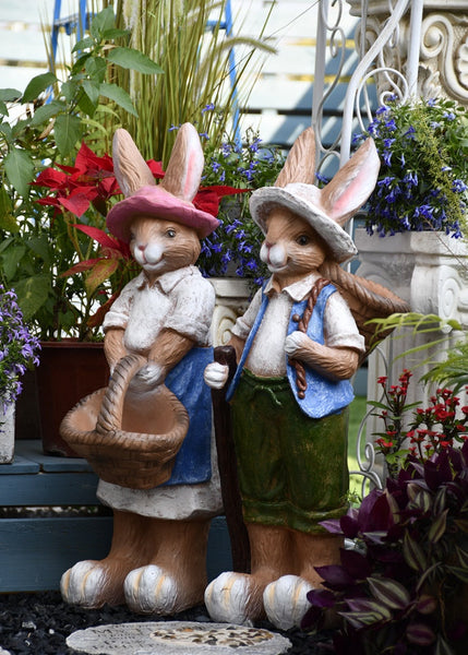 Garden Courtyard Ornaments, Large Rabbit Statue for Garden, Villa Outdoor Decor Gardening Ideas, Bunny Flowerpot, Modern Garden Sculptures-LargePaintingArt.com