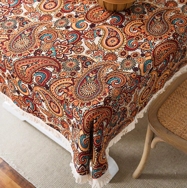 Oriental Rectangular Table Covers for Coffee Table, Large Modern Linen Tablecloths, Bohemian Rectangular Tablecloth for Oval Table-LargePaintingArt.com