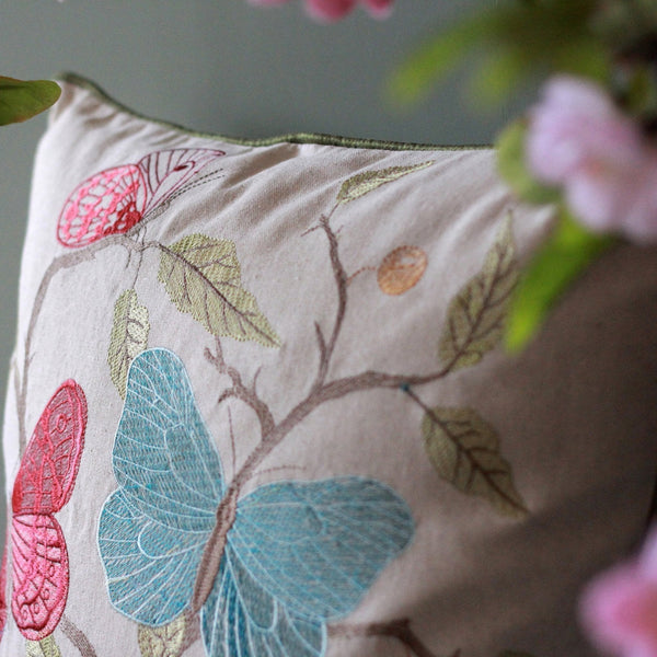 Beautiful Embroider Butterfly Cotton and linen Pillow Cover, Decorative Throw Pillows, Decorative Sofa Pillows, Decorative Pillows for Couch-LargePaintingArt.com