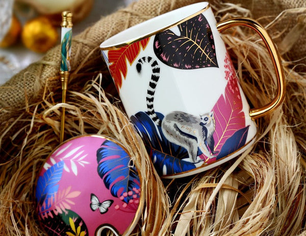 Peacock Porcelain Cups, Large Capacity Jungle Animal Porcelain Mugs, Unique Ceramic Mugs in Gift Box, Creative Ceramic Mugs for Office-LargePaintingArt.com