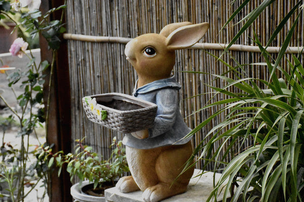 Garden Ornaments, Large Rabbit Statues for Garden, Bunny Flowerpot, Villa Outdoor Gardening Ideas, Modern Animal Garden Sculptures-LargePaintingArt.com