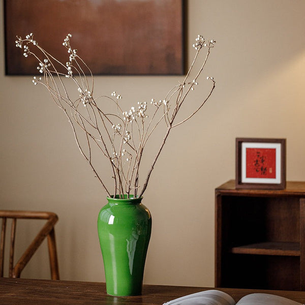 Vintage Flower Vases on Table, Handmade Water Holding Flower Vase, Centerpiece Ceramic Bud Vases, Green Porcelain Flower Vases-LargePaintingArt.com